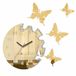 FLEXISTYLE Grote moderne wandklok vlinder gouden spiegel rond 30 cm, 3D DIY, woonkamer, slaapkamer, kinderkamer