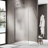 Fortifura Galeria Inloopdouche - 100x200cm - afgeronde glaswand - links - mat glas - wandarm - PVD - geborsteld RVS