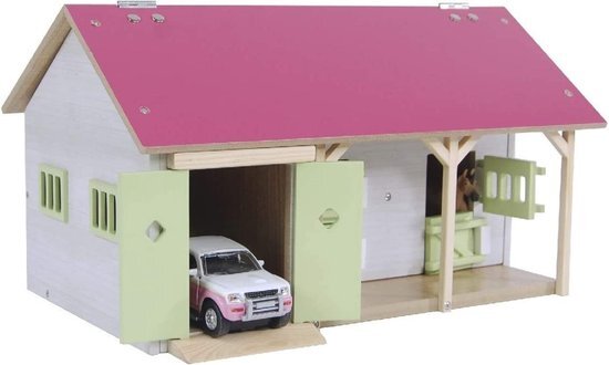 Kids Globe Paardenstal met 2 boxen en berging roze: schaal 1:32