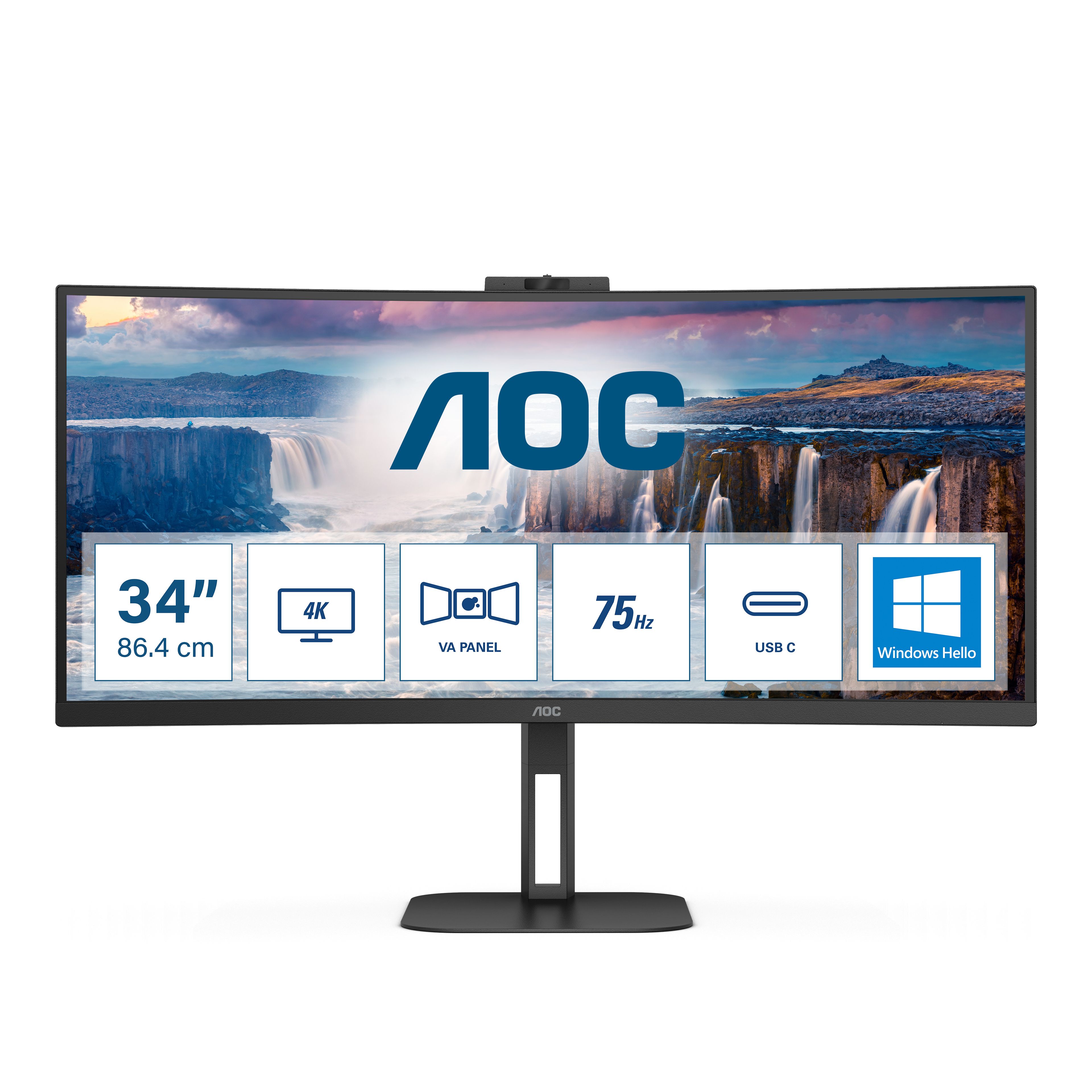 AOC V5 CU34V5CW/BK 34" Curved Monitor - 3440x1440, USB-C, 100Hz