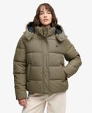 Superdry - Premium Geruite Puffer Jas met Capuchon - Dames - Gewatteerde jassen - Bruin heritage ruitje - Maat M