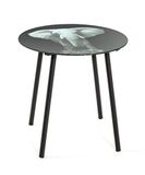 HAKU Bijzettafel rond motief zwart metaal salontafel met veiligheidsglas 5 mm - Maat: H 41 cm x Ø 40 cm, Stijl: Modern