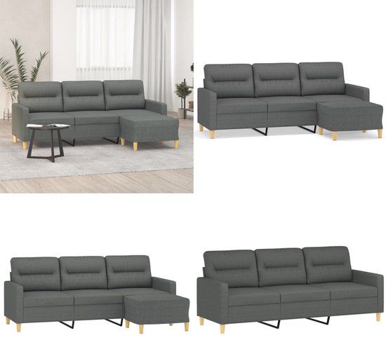 vidaXL Driezitsbank met voetenbank 180 cm stof donkergrijs