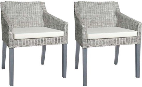 vidaXL Eetkamerstoelen - 2 stuks - met kussens - natuurlijk rattan - grijs
