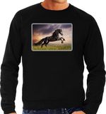 Bellatio Decorations Shoppartners Bv Dieren sweater / trui - met paarden foto print - zwart - voor heren - cadeau - kleding - paarden liefhebbers XL