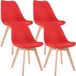 CLP 4-delige set Linares eetkamerstoelen met rugleuning en gestoffeerd op beukenhouten frame Kunststof/rood
