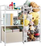 Vevor Kinderboekenkast met Speelgoedopbergruimte, 2-laags Boekenkast met Stoffen Speelgoedkist, Wit