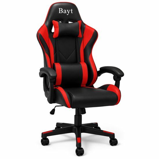Bayt Gamestoel - Gaming chair - Zwart en rood - Comfort gamer stoel - Flexibele rugleuning - Hoogte instelbaar - Inclusief armleuning