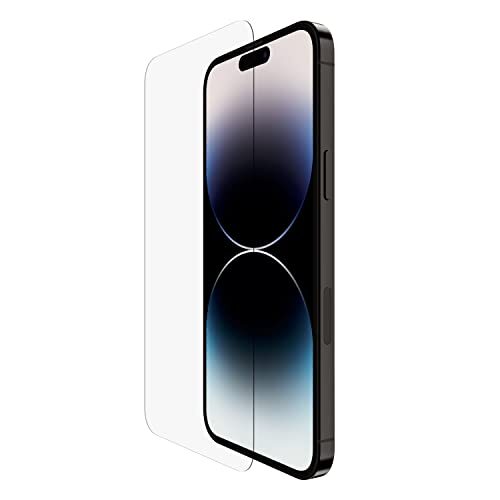 Belkin TemperedGlass iPhone 14 Pro Max-screenprotector met antimicrobiële coating, eenvoudig aan te brengen zonder luchtbellen met meegeleverd bevestingsframe, hardheidsscore van 9H