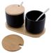 Omgoods - Coffret de 2 boîtes de rangement - Céramique/Noir - Couvercle en bambou - 260 ml - Boîtes à sel/pots à épices - Plaque antidérapante - Boîtes de rangement
