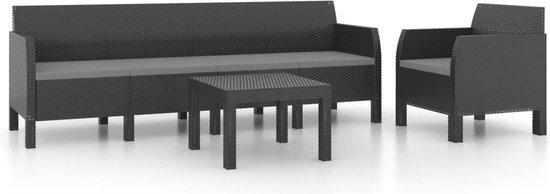 vidaXL 3-delige Loungeset met kussens PP antracietkleurig