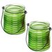 Bougie à la citronnelle - 2x - Verre côtelé vert - 8 cm - Bougie d'extérieur