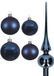 Kaemingk B.V. Ensemble de boules de Noël en verre bleu foncé brillant/mat 38x pièces - 18x 4 cm et 20x 6 cm - Incluant étoile brillante
