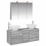 vidaXL Badkamermeubelset 4-delig Grijs Sonoma Bewerkt hout en glas