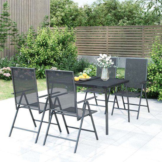 The Living Store Tuinset Verstelbare Tuinstoelen - Antraciet - Staal - 6 persoons