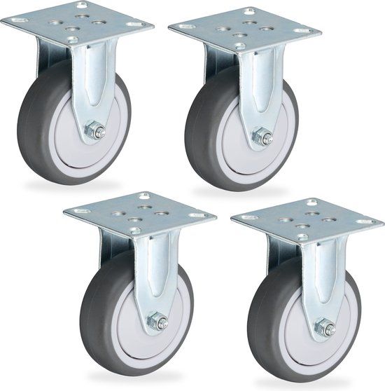 Merkloos Relaxdays meubelwielen - set van 4 - 75 mm - max. 280 kg - geluiddempend - zwaarlast