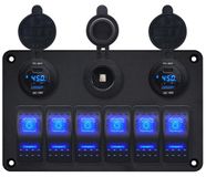ProRide Schakelpaneel 12V voor Auto/Boot - 4 USB/USB C Poorten met Wattagemeter - 45W/QC3.0 - 6 schakelaars + 12V/24V stopcontact