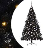 vidaXL Kunststof Voorverlichte Kerstboom met 300 LED Zwart 210 cm PVC