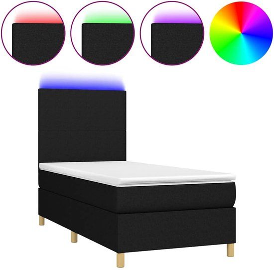 vidaXL Boxspring met matras en LED, stof, zwart, 100x200 cm