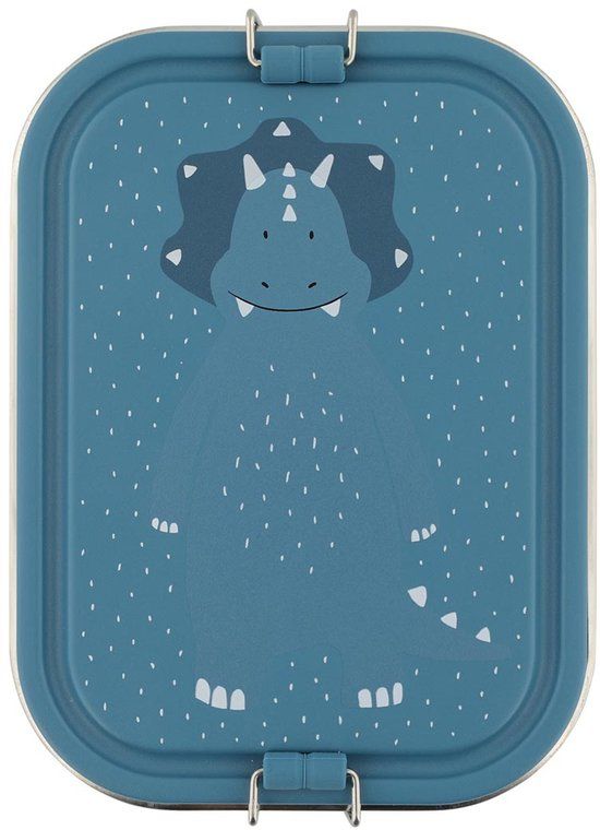 Trixie Brooddoos groot - Mr. Triceratops - RSV Lunchbox voor kinderen - Makkelijk te openen Broodtrommel - 2 vakken - Blauw - Dino