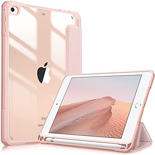 FINTIE Hybride hoes compatibel met iPad Mini 5e generatie (2019) / iPad Mini 4e generatie (2015) 7,9 inch - slanke schokbestendige hoes met transparante achterkant, automatisch waken/slapen, roségoud