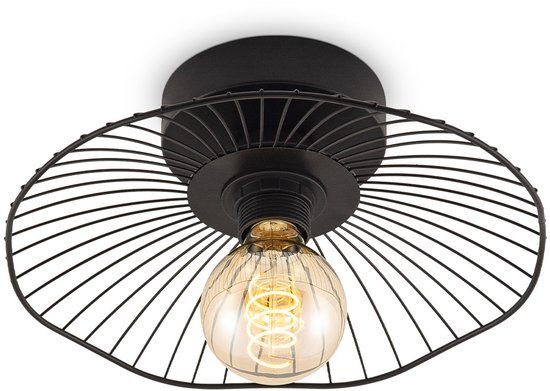 Home Sweet Home Industriële Plafondlamp - Metaal - Zwart - Ø30 x 11 cm