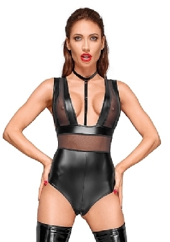 DECADENCE - Wetlook and tule body with velvet choker - L - B