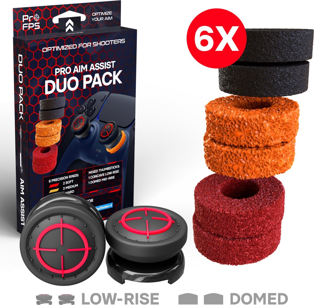 ProFPS Duo Pack voor PlayStation 4 (PS4) en PlayStation 5 (PS5) - eSports Game Accessoires – Precision Rings - Performance Thumbsticks Domed