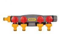 Hozelock raccord de robinet 4 voies - 3/4" - 12.5 mm - Gris, Rouge, Jaune