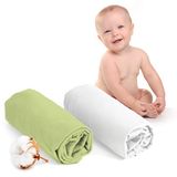 Dreamzie Hoeslaken 70x140 (x2) - 100 procent Oeko Tex Gecertificeerd Katoen - Hoeslaken 70x140 Baby - Wit en Groen