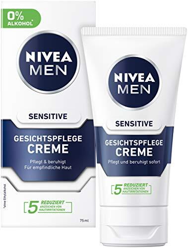 Nivea Sensitive gezichtscrème in verpakking van 2 stuks (2 x 75 ml), vochtinbrengende crème voor mannen met een gevoelige huid, kalmerende gezichtscrème
