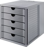 HAN Ladebox SYSTEMBOX KARMA min. 80% gerecycled kunststof met 5 gesloten laden, bureau of kast, incl. uittrekblokkering + labelclip, rubberen voetjes, 14508-18, lichtgrijs