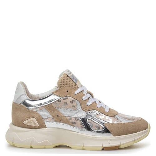 Floris van Bommel leren sneakers taupe/zilver