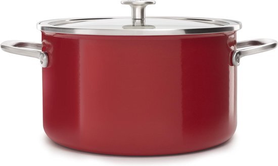 KitchenAid Steel Core Enamel Kookpan met deksel - Ø 24 cm / 6L - Inductie - Empire Red