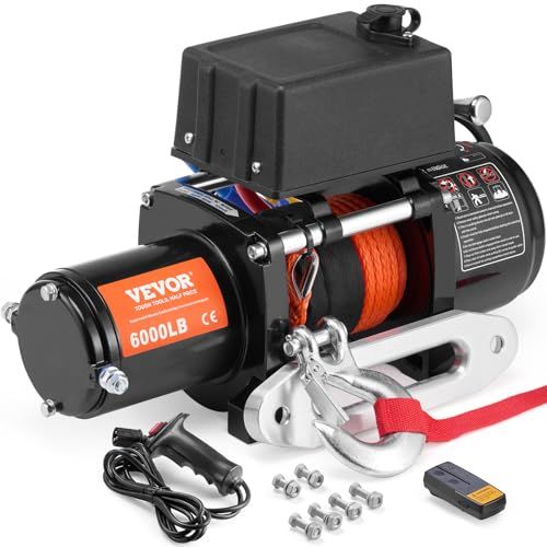 VEVOR Elektrische lier, 6000 Lbs Truck Trailer Lier, 12V DC 1/4 "x 55 ft Synthetisch Touw Aluminium Fairlead Draadloze & Bedrade Afstandsbediening, IP55 Waterdichte Slepen voor Off Road SUV ATV UTV