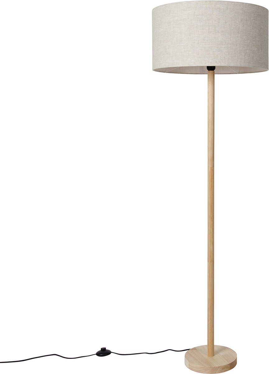 QAZQA Mels - Landelijke Vloerlamp - Staande Lamp met kap - 1 lichts - H 153 cm - Naturel