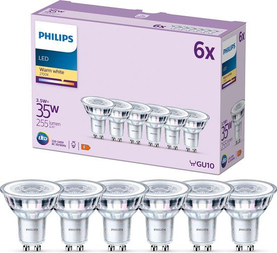 Philips LED Spot GU10 - 3.5W - Warm White - 6 Pack