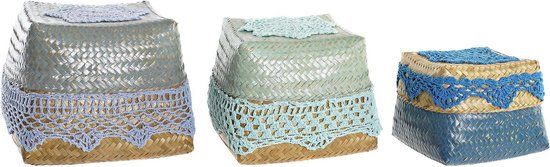 DKD Home Decor Basket Play Set - Cotton Bamboo - Blue - 22 x 27 x 27 cm