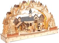 BRUBAKER 3D lichtboog, led-lichtboog, groot kerstdorp 2024, kerstverlichting van natuurlijk hout, 27 x 45 x 12 cm, handbeschilderde figuren, kerstdecoratie voor tafel en raam