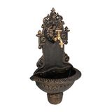 Relaxdays muurfontein buiten, antiek, wasbak en kraantje, waterornament, H x B xD 61 x 35 x 18 cm, gietijzer, brons