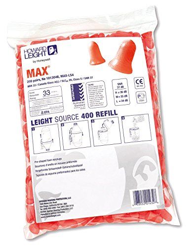 Honeywell Max LS400 oordopjes voor eenmalig gebruik, vervangende dispenser, voor alle maten, oranje, klokvormig, zonder kabel, SNR 37, 1013046 (pak van 200 paar)