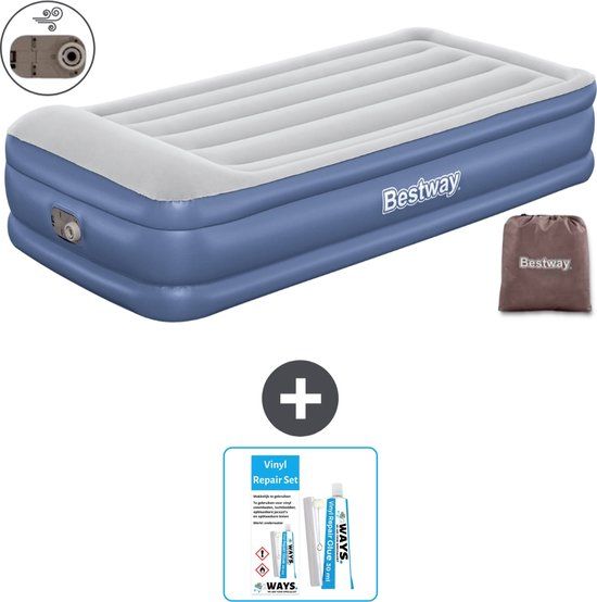 Bestway Luchtbed - 1-Persoons - 97 x 191 x 46 cm - Grijs/Blauw - Inclusief pomp - Reparatieset