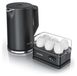 Arendo set petit déjeuner, 2 pièces, bouilloire ELEGANT 1,5 litre, acier inoxydable, contrôle de température 40-100 °C, cuiseur à œufs SIXCOOK pour 6 œufs, 400 W, noir