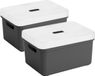 Sunware Opbergboxes manden - 2x stuks - antraciet - 5 liter - kunststof - transparante deksel - 25 x 18 x 12 cm