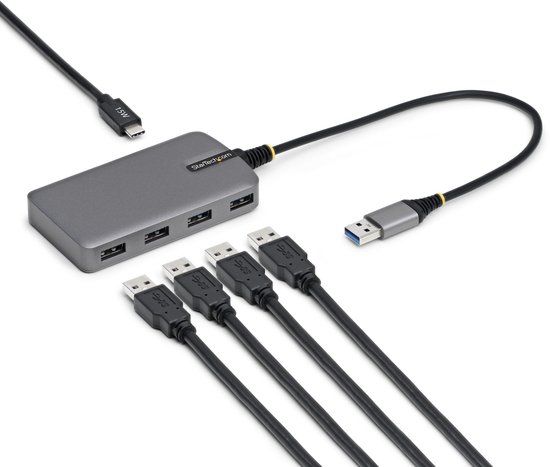 StarTech.com 4-Port USB-A Hub, 5Gbps, Bus Powered, USB-A naar 4x USB-A hub met Extra USB-C Voedingsingang, 30cm Host Kabel, Compacte Desktop/Laptop USB Hub