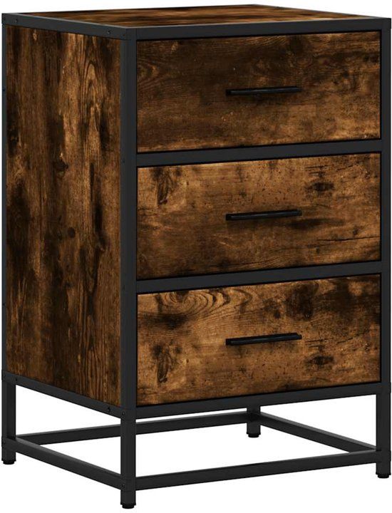 vidaXL Nachtkastje - 40x34,5x60 cm - Bewerkt Hout en Metaal - Gerookt Eiken