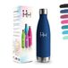 Drinkfles, 750 ml BPA-vrij, roestvrijstalen drinkfles, 304 roestvrij staal, waterfles, dubbelwandig vacuüm geïsoleerd, geïsoleerde fles voor kamperen, kantoor, sportschool - Donkerblauw lekvrij