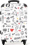 NoBoringSuitcases.com - Grote koffer - Patroon - Doodle - Wit - 72 liter - Hardcase - TSA-slot