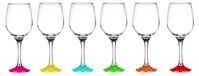 6 Verres à vin avec pied coloré - 250 ml, transparent