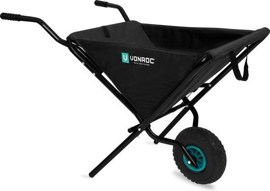 VONROC Opvouwbare kruiwagen – 50 liter – Zwart – Metaal